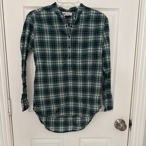 Nordstrom Treasure & Bond Green/Blue Check/Plaid Button Henley Popover XS EUC